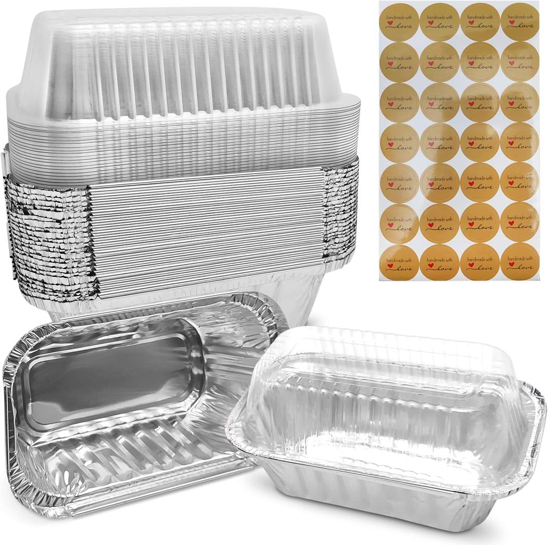 Small Disposable Aluminum Loaf Pans with Lids High Dome for Baking Bread 100 Pack Bulk for Cake, Meatloaf Banana Bread or Lemon Bundt Cake for Bakeries as 1lb Aluminum Loaf Pan