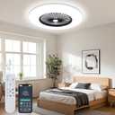 24" Low Profile Ceiling Fan With Light, Bladeless Flush Mount With 3 Color Dimmable Smart LED, 6 Speeds Timing Reversible, Modern Enclosed Remote & APP Control Black