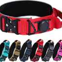 AirTag Dog Collar, 2" Wide Waterproof Military Tactical Dog Collar with AirTag Holder, Leather Handle and Metal Buckle, Reflective, Padded, Heavy Duty Nylon Dog Collars for Medium Dogs(Red, M) (Neck Girth: 14.2-18.5)