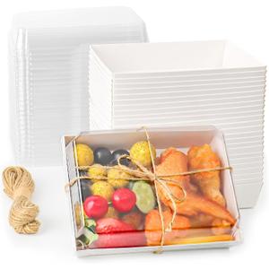 7x5 Inches Charcuterie Boxes with Clear Lids, 80 Pack Disposable Take Out Food Containers, Large Paper Bakery Cake Boxes for Strawberries, Cookies Cupcakes (White)