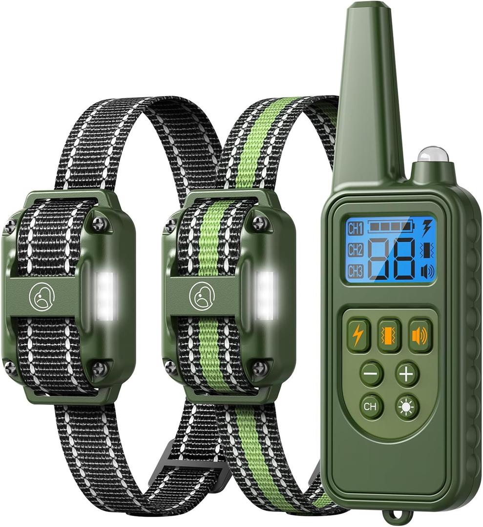 Dog Shock Collar - 2600FT Dog Training Collar with Remote, Rechargeable with 4 Training Modes, IPX7 Waterproof Electronic Dog Collar for All Breeds, Size (for 2 dogs (D8 Green))