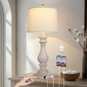 Table Lamp Rustic Farmhouse Table Lamp for Living Room Bedroom, Bedside Desk Lamp for End Tables, Touch Lamp for Nightstand, Bulb Included,, Antique White