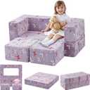 MeMoreCool Kids Modular Couch  Glow-in-the-Dark Butterfly Foam Sofa Bed, Lavender Convertible Toddler/Youth Playroom Sofa-to-Bed