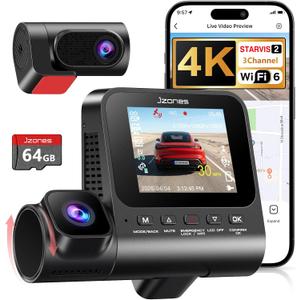 3 Channel Dash Cam, 4K Dash Cam Front and Rear, Dash Camera for Cars STARVIS 2 Sensor Car Dash Cam with HDR Night Vision, 24H Parking Mode Dashcam Built-in 5.8GHz WiFi GPS Loop Recording