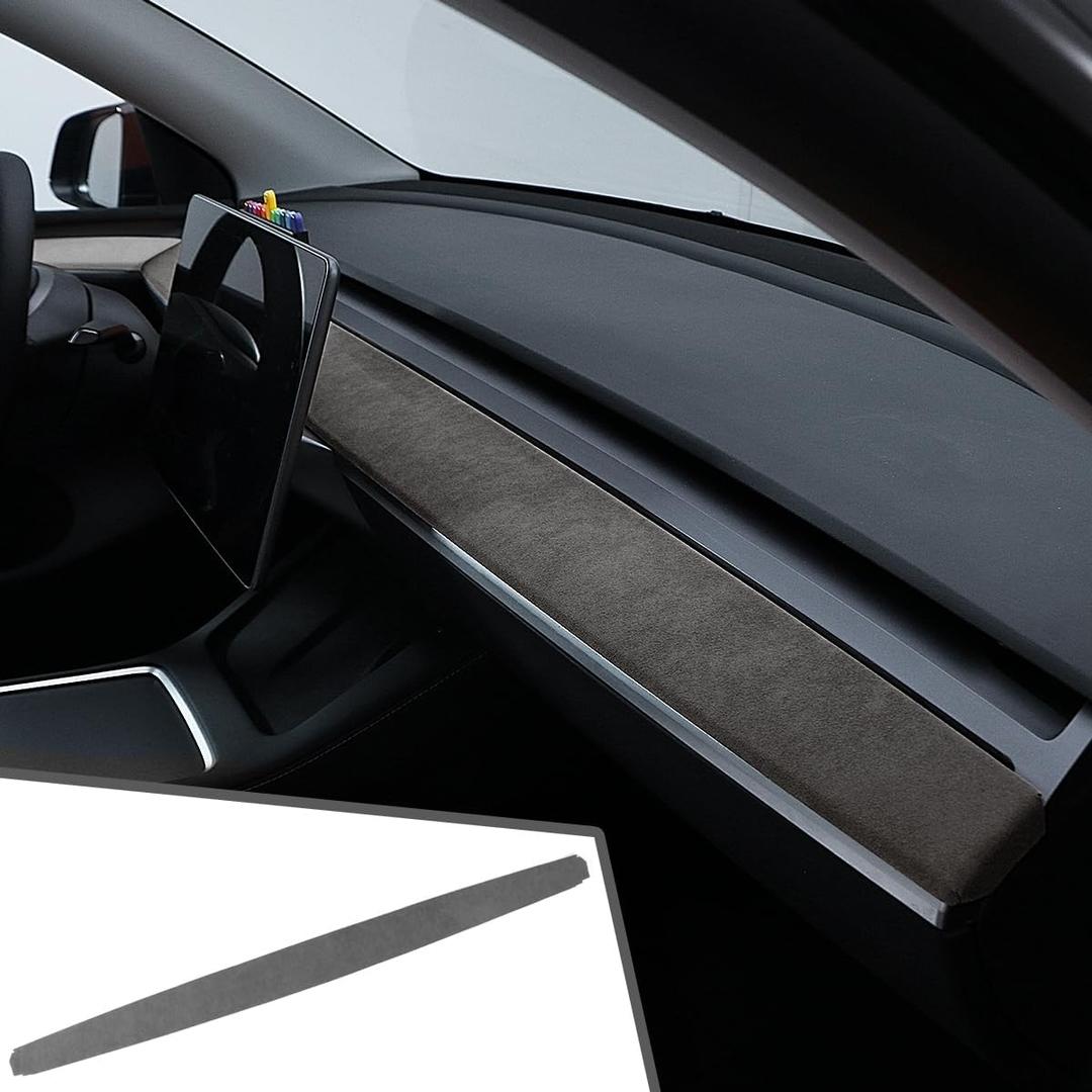 Black Interior Trim Sticker Dashboard Cover Center Console Panel Wrap Styling Moulding Decor Accessories for Alcantara Tesla Model 3 2017-2023 Model Y 2020-2023 Made of for Italian Suede