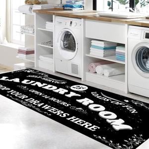 Zoke Laundry Room Rug Runner Stylish Non-Slip Laundry Room Mat 20"x47", Versatile, Waterproof Runner for Laundry, Kitchen, and Bathroom, Mudroom Decor and Farmhouse Charm (A1-black)