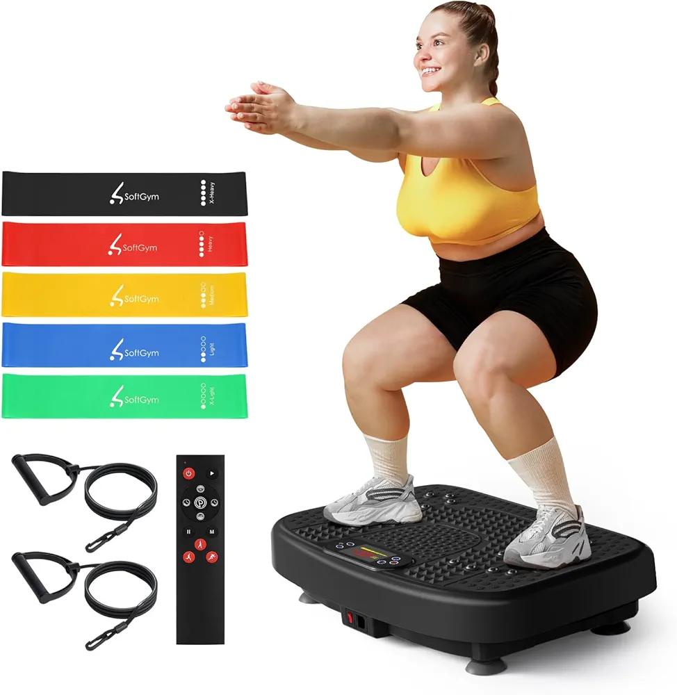 Vibration Plate Exercise Machine for Lymphatic Drainage,Softgym Power Vibrate Stand Shake Board 400 Lbs Capacity Whole Body Workout Waver with Fitness Resistance Bands Weight Loss Gifts for Women Men
