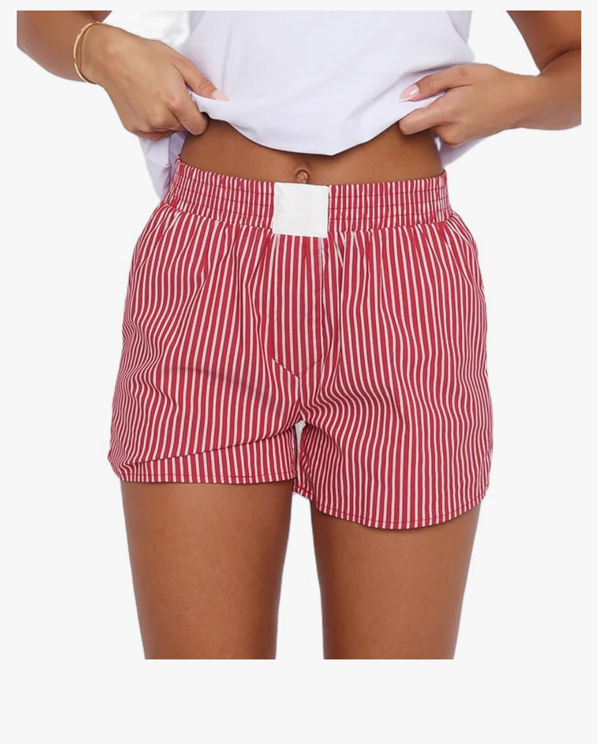 Yoawdats Women's Y2K Lounge Shorts Summer Striped Print Elastic Waist Boxer Shorts Loose Casual Pajama Bottoms Beachwear S