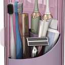 Dustproof Toothbrush Holders with Cover, Rotating Electric Toothbrush and Toothpaste Holder for Bathroom Countertop, 3 Slots Makeup Brushes Organizer, All Pink