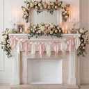 VitalCozy 1 PCS White Pink Bow Garland Banner, Satin Ribbon Hanging Party Bow Garland Decoration for Birthday Baby Shower Wedding Party Supplies