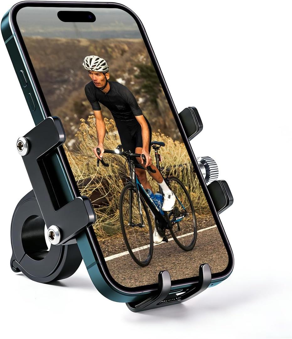 Ravemen Bike Phone Holder, 6066 Aluminum Motorcycle Phone Mount for 4-7'' Cell Phones with 4+1 Anti-Vibration Pads, Bicycle Scooter Phone Clamp Fit 20-35mm Handlebars