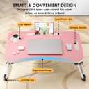 Folding Lap Desk, 23.6 Inch Wood Laptop Bed Desk with Cup Holder, Portable Bed Table for Working Writing Reading & Eating for Bed, Sofa, Couch, Floor - Pink