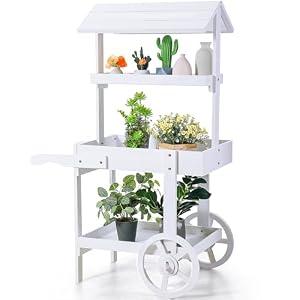Hanaive Flower Cart Display Stand with Wheels for Bridal Shower Baby Shower Party Large Country Market Vintage Wooden 3 Tier Rolling Table Cart for Display Flower Candy Party Favors and Crafted Items