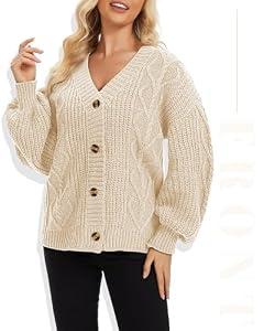 Simlakey Women Oversized Cardigans Sweater 2025 Long Sleeve Cable Knit Sweater Fall Winter Open Front Button Casual Outwear(Apricot, L)