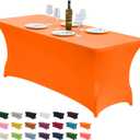 CWK 6FT Waterproof Stretch Spandex Table Cover for Rectangular Tables - Elastic Fitted Tablecloth for Folding Tables,Wrinkle Resistant Table Cloth for Parties, Weddings,Banquets & Events(Light Orange)
