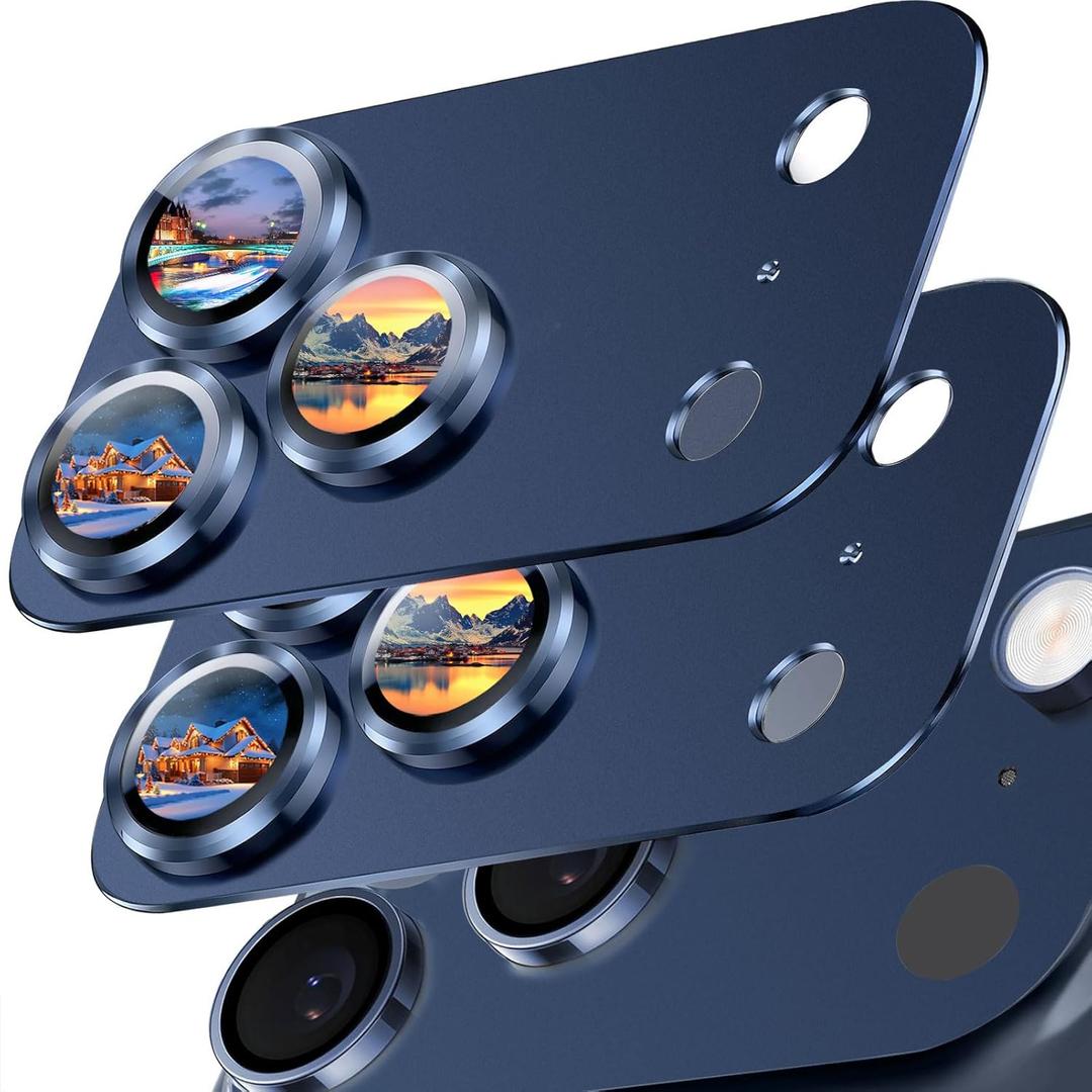 SiHPuoy 2 Pack Camera Lens Protector for iPhone 17 Pro Max Accessories, Metal Aluminum Alloy Tempered Glass Camera Protector, [Military Grade Shatterproof] [Case Friendly]-Blue