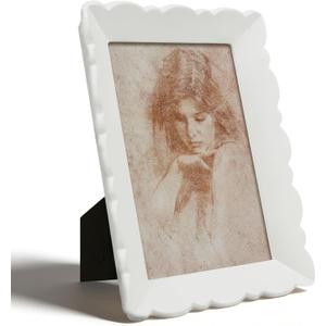 SIMON'S SHOP 4x6 Picture Frame Wall and Tabletop Display, Hand Painted White Photo Frame with Carved Scalloped Edge Design, Modern Vintage Home Dcor