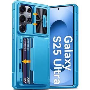 GooseBox for Samsung Galaxy S25 Ultra Case Wallet with RFID [Cards Holder][Camera Cover][Edge Raised] Full Body Shockproof Silicone Protective Phone Case for Galaxy S25 Ultra 6.9" 2025 (Lake Blue)