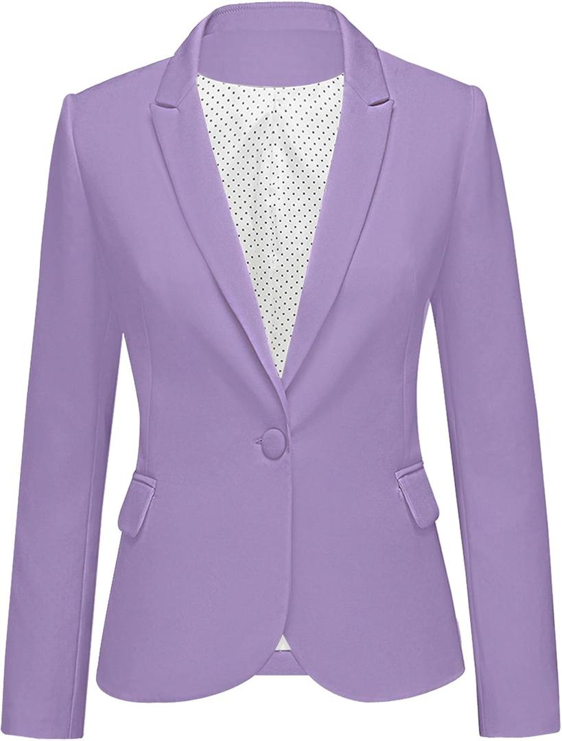 LookbookStore Womens Notched Lapel Pockets Button Work Office Blazer Jacket Suit (Small, Lavender)