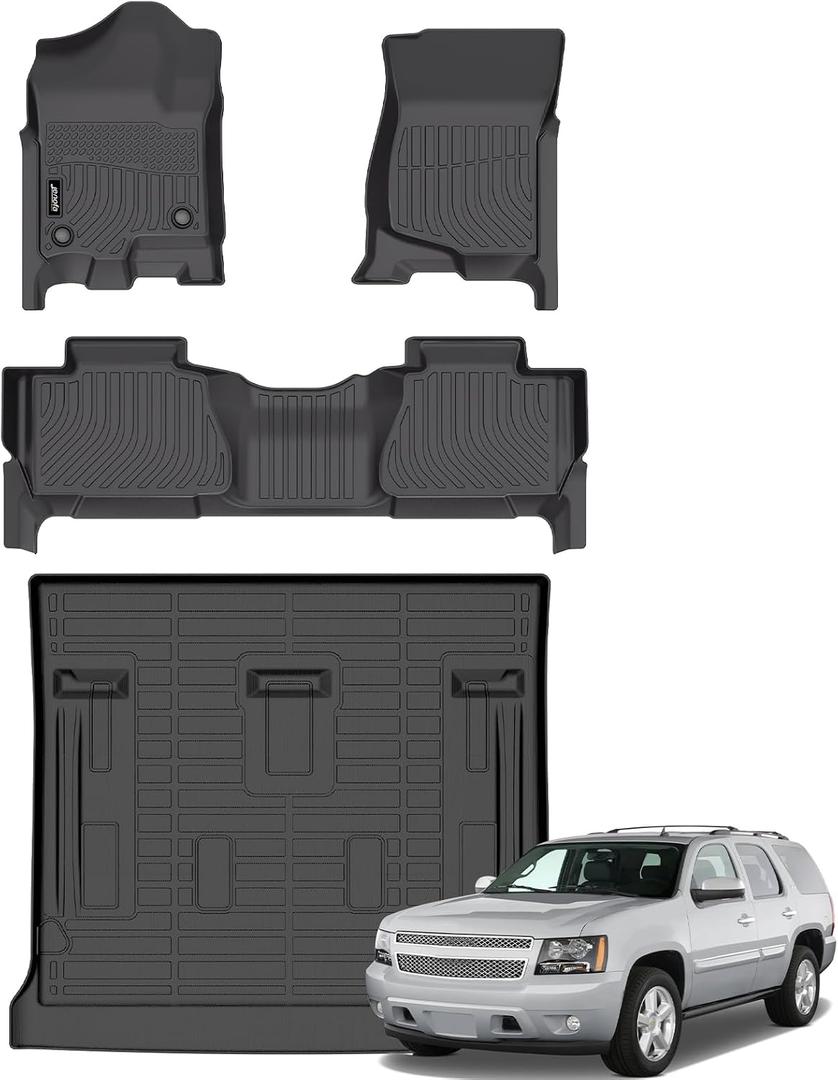 Jenofa-Floor Mats for Chevy Tahoe/GMC Yukon(Not XL)/Cadillac Escalade 2007-2014 All Weather Automotive Floor Mat Waterproof Durable Liners Custom Car Mat for Chevrolet Tahoe Accessories Black