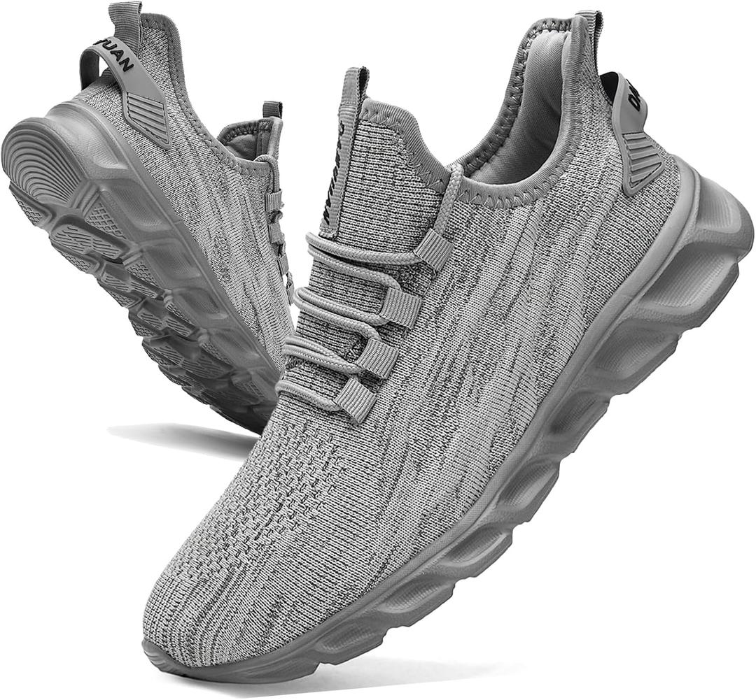 ZGPWZWL Running Shoes for Men Fashion Sneakers Tennis Gym Comfortable Walking Workout Casual Sports Shoes Men Gray Size 12