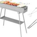 Portable Charcoal Grills, Stainless Steel BBQ Grill with Foldable Stand Adjustable Air Vents, Kebab Skewer BBQ Barbecue Grill Kit for Garden Backyard Party Picnic Travel Outdoor Use (31.6x7.1inch)