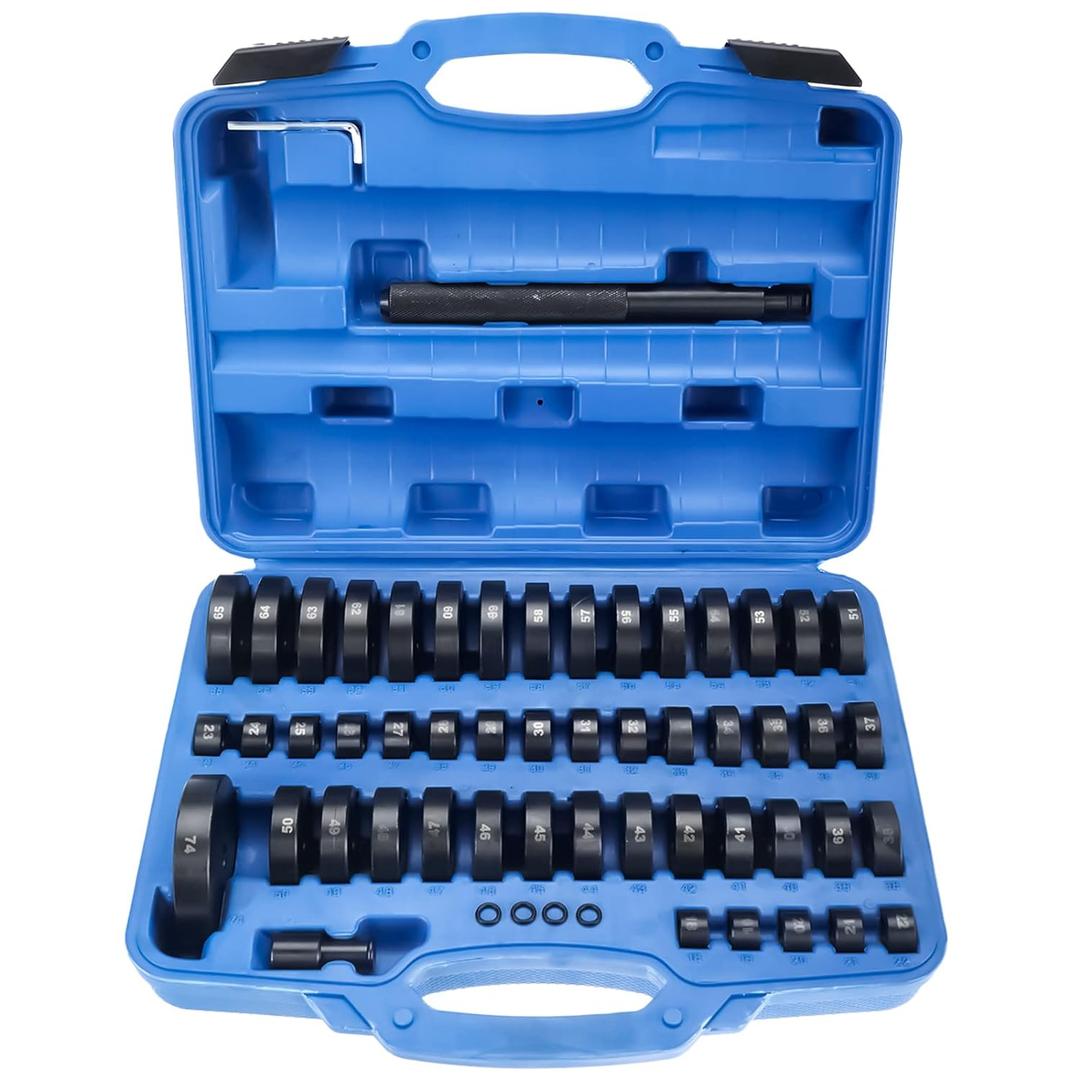 8MILELAKE 52 in 1 Custom Bushing Driver Tool Set Transmission Wheel Axle Bearing Race and Seal Installer 18-65mm & 74mm Bush Removal Puller Bearing Press Tool Kit