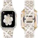 Supoix Compatible with Apple Watch Band 38/40/41/42/44/45/46/49mm+ Case, Women Jewelry Bling Diamond Rhinestone Replacement Metal Bands & 2 Pack PC Protector Case for iWatch Ultra 3/2/1 Series 11/10/9/8/7/6/5/4/3/2/1/SE (Champagne)