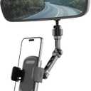 Karmus Rear View Mirror Phone Holder, Universal Compatible with All Cell Phones, Aluminum Alloy Mount with Multi-Angle Adjustment and Secure Fit (Carbon Black)