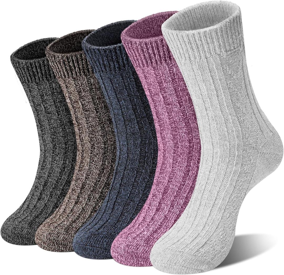 2 x Loritta 5 Pairs Wool Socks for Women Stocking Stuffers Gifts Winter Warm Hiking Crew Boot Socks