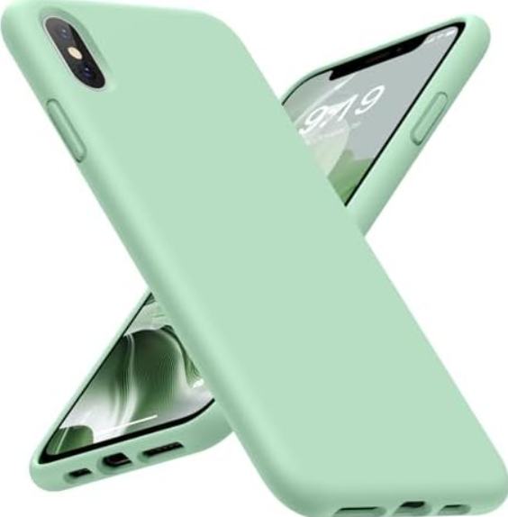 OuXul Case for iPhone X/ iPhone Xs case Liquid Silicone Gel Rubber Phone Case, iPhone X/ iPhone Xs 5.8 Inch Full Body Slim Soft Microfiber Lining Protective Case (Tea Green)