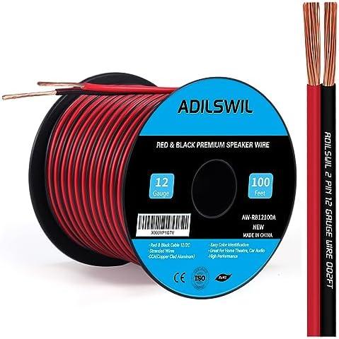 ADILSWIL Speaker Wire Cable 12 Gauge 100FT 12/ 2 AWG CCA Red Black Wire 2 Conductor Bonded Zip Low Voltage Wire DC 12V/ 24V Stereo Audio Light Car Wire CL2 Electrical Wire for Hookup and Extension
