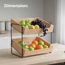 LIBKEN 3-Tier Wooden Fruit Basket – Rubberwood Countertop Produce Storage with Metal Frame – Minimal Scandinavian Design Fruit Stand for Kitchen Counter, Space-Saving Tiered Basket Organizer