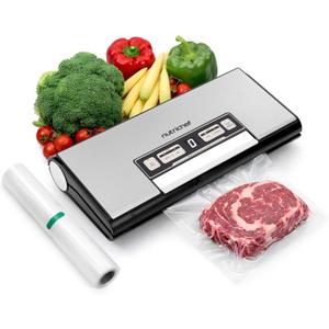 NutriChef Vacuum Sealer Machine, 80kPa Food Vacuum Sealer with Cutter, Bag Storage, Suction Hose, 1 Bag Roll & 5 Vacuum Bags to Ensure Freshness, Suitable for Freezer Meal Prep & Portioning 14"x7"x3"