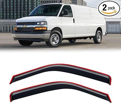 in-Channel Rain Guards for 1996-2026 Chevy Express Van/GMC Savana 1500 2500 3500, Window Visor Shields Vent Deflector Shade Wind Dark Smoke for 09-26 Express/Savana 4500, Tape-On, 2PCS