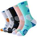 VEGCOO 5 Pairs Men's Basketball Socks Mid-Crew Cushioned Athletic Socks with Non-Slip Grip, Moisture-Wicking & Breathable Design for Sports, Gym, Daily Wear