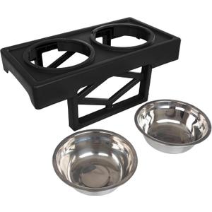 Elevated Dog Bowls Stand - Adjusts to 3 Heights for Small, Medium, and Large Pets - Stainless-Steel Dog Bowls Hold 34oz Each by PETMAKER (Black)
