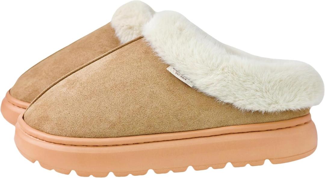DCLTD Fluffy House Slippers for Women Men Bedroom Shoes Cozy Warm Slip on Indoor and Outdoor Winter Platform Shoes Super Soft Cloud Slippers Christmas Gifts (8.5, Fur Brown)