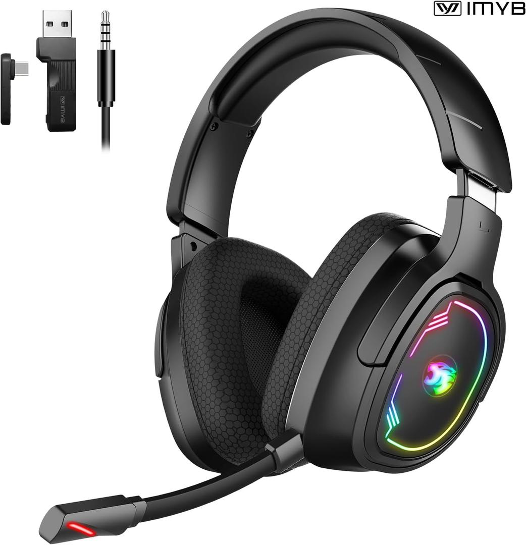 IMYB W82 2.4Ghz Wireless Gaming Headset for Nintendo SwitchOLEDLite, Bluetooth 5.4 Gaming Headphones with Noise Cancelling Microphone, 40Hr Battery, USB & Type-C Connector for PS5, PS4, PC, Laptop