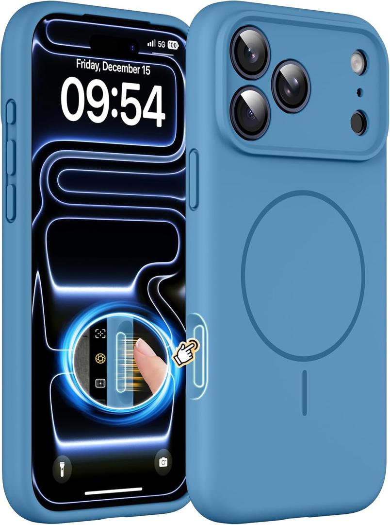 Magnetic for iPhone 17 Pro Case, Compatible with MagSafe, Integrated Silicone Camera Control Cover Protection, 3.0mm Thicken Silicone Phone Cover for 17 Pro 6.3", Lake Blue