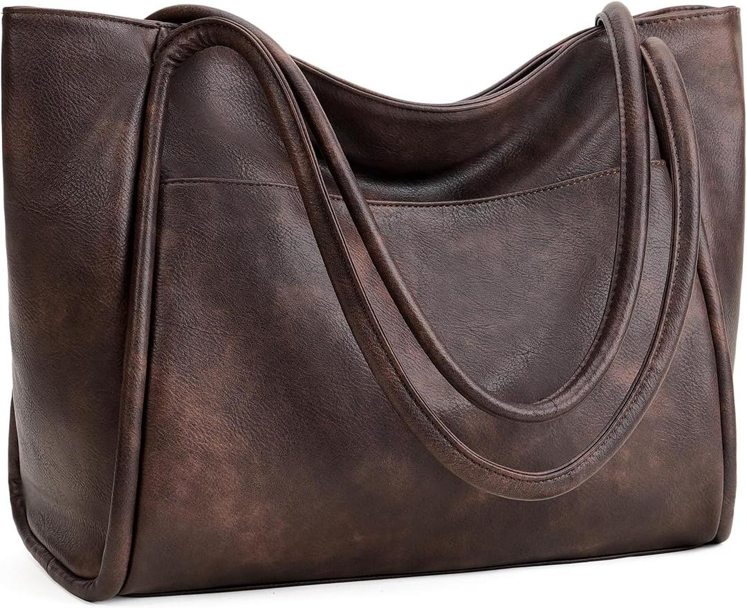 GAEKEAO Tote Bag for Women Work with Zipper Vegan Leather Ladies Travel Shoulder Bags Purses and Handbags Casual Weekender (A05 Dark Coffee)