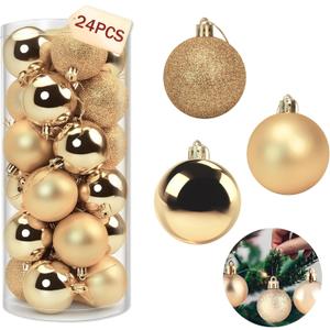 Napzy 24 Count Shatterproof Christmas Ball Ornaments Set, 2.36 Inch Golden Christmas Tree Decorations for Xmas Holiday Party Decor, Wreath and Garland Hanging Balls