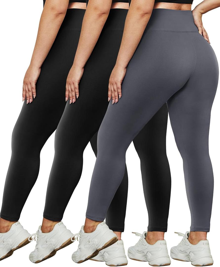 HLTPRO 3 Pack Plus Size Leggings for Women(X-Large - 4X)- High Waist Stretchy Soft Pants for Workout Running Yoga (Black, L)