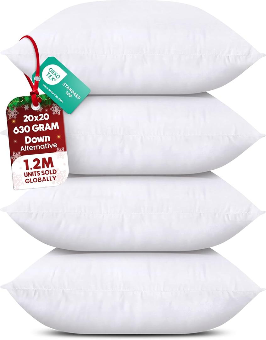 Utopia Bedding Throw Pillows (Set of 4, White), 20 x 20 Inches Pillows for Sofa, Bed and Couch Decorative Stuffer Pillow