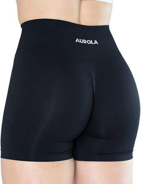 AUROLA Dream Collection Women Workout Shorts High Waist Gym Shorts, Scrunch Butt Seamless Athletic Shorts ( Dark Black, XS)