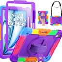 SEYMAC Kids Case for iPad Air 11 Inch M4 / M3 / M2 (2026/2025 / 2024), Heavy Duty Shockproof Protective Case with Screen Protector, Rotating Stand and Hand/Shoulder Strap, Colorful Purple