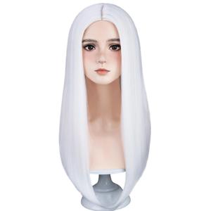 RightOn 22 Inches White Wig Long Straight White Hair for Cosplay Costume Party with Hairnet