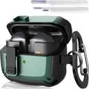 KOREDA Compatible with Samsung Galaxy Buds 3 Case & Galaxy Buds 3 Pro Case with Cleaner Kit, Military TPU Shockproof Protective Hard Cover with Secure Lock for Men (Green)