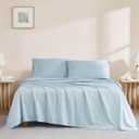 Linen Closet Light Blue Organic 100% Cotton Full Bed Sheets Ultra Light, Breathable, Cool & Crisp Wicks Away Moisture, Deep Pocket, Fully Elasticized 4 Piece Sheet Set, Fits up to 18" Mattress