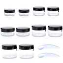 ZEJIA 10pcs Small Travel Containers, Black Sample Jars with Screw Lids, 5l3/5/10/15/Gram, 8 pcs Labels and Mini Disposable Spatula, Makeup Sample Containers BPA Free